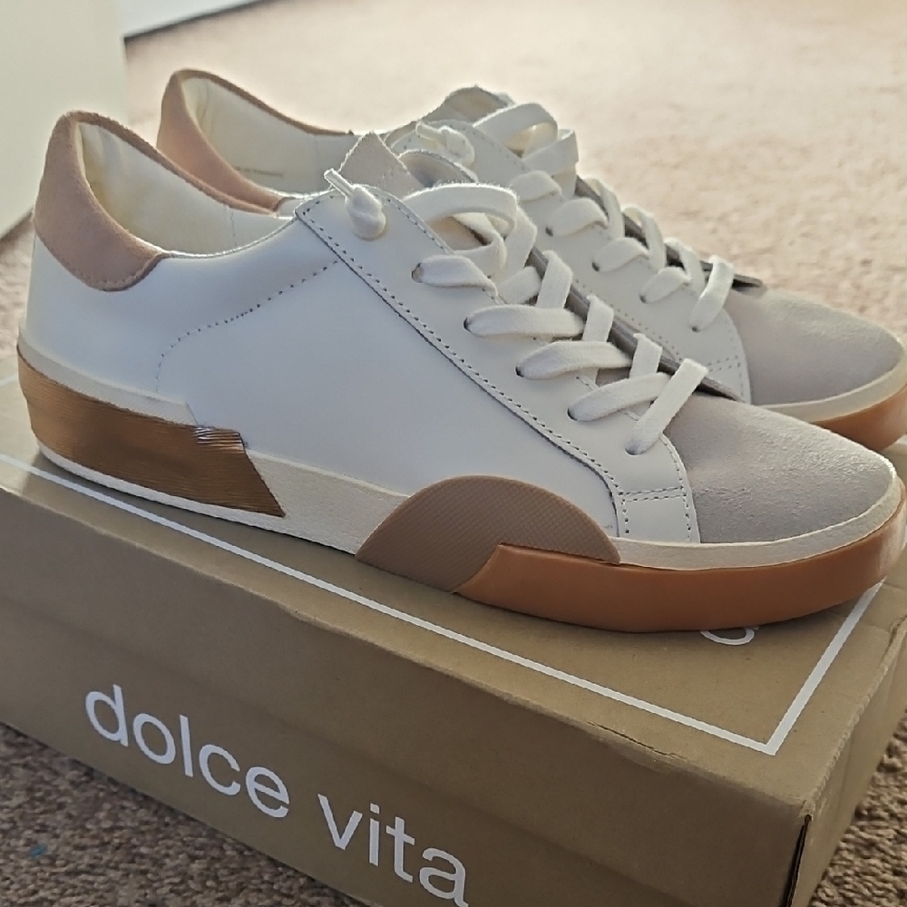 Dolce Vita White Tan Vintage-Inspired Sneakers